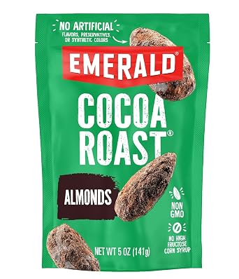 Emerald Nuts Cocoa Roast Almonds 1-Pack, 5 Oz Resealable Bag, Kosher Certified, Non-GMO, Contains No Artificial Preservatives, Flavors or Synthetic Colors