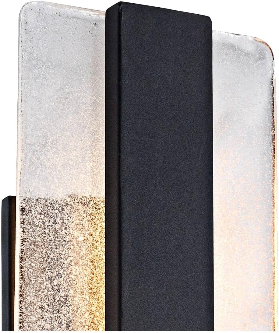 Possini Euro Design Cascadia Modern Wall Light Sconces Set of 2 Black Metal Hardwired 6" LED Fixture Piastra Art Glass Panel for Bedroom Bathroom Vanity Living Room Home Hallway Dining Kitchen