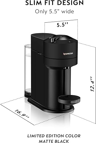 Miniatura 2 de Vertuo Next de Nespresso - Cafetera para café y espresso de De'Longhi, edición limitada, color negro mate con espumador de leche Aeroccino