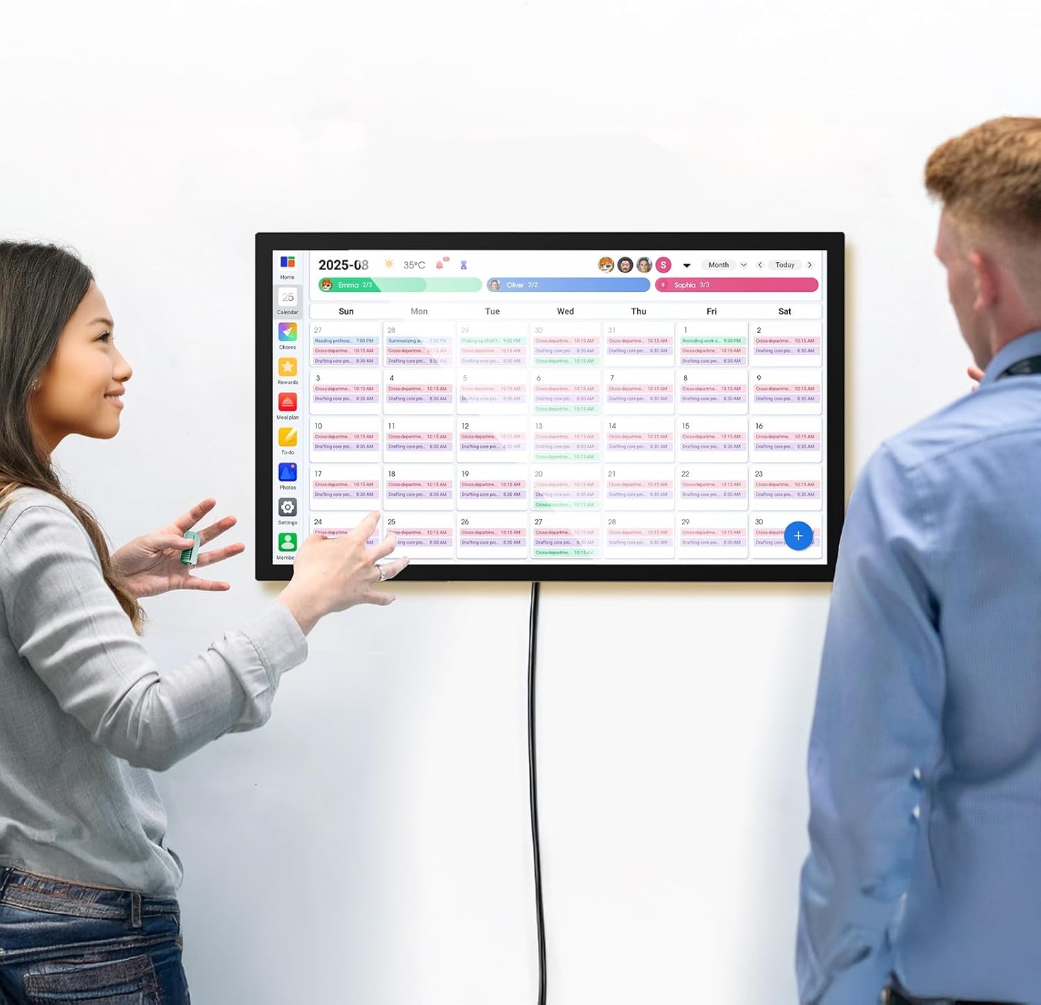 Digital Calendar 32 Inch Smart WiFi Family Planner, Touch Screen Electronic Calendar Wall Mount, Auto-Sync with Chore Chart & Meal Planner, Digital Wall Clock with Photo Display Black