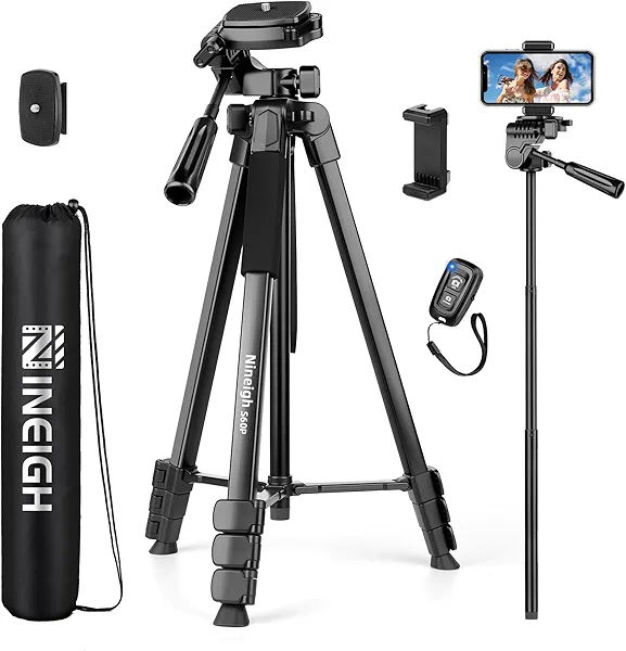 Nineigh Phone Tripod, 64” Cell Phone Tripod for iPhone, Extra Long 83” Tall Tripods Selfie Stick with Wireless Remote Extendable Phone Holder Stand for Camera Photo Video Recording