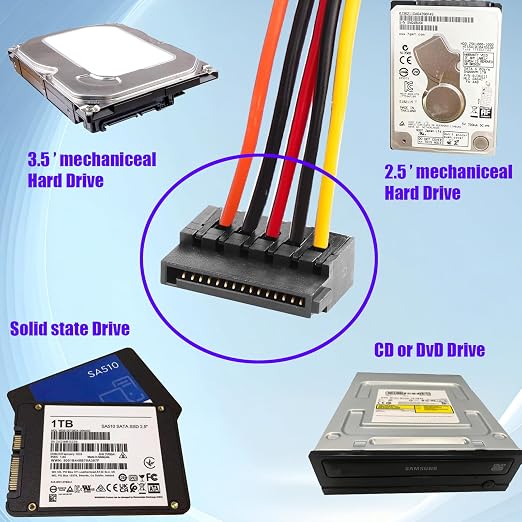 Cable de energía SATA para HP Z600 25cm+15cm 4Pin a dual SATA 15Pin miniatura 5