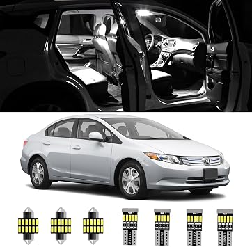 AWALITED 7pcs White Interior LED Lights Kit for 2006-2015 Honda Civic Sedan Coupe Hatchback Super Bright LED Map Dome Cargo Replacement Light Bulbs