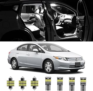 AWALITED 7pcs White Interior LED Lights Kit for 2006-2015 Honda Civic Sedan Coupe Hatchback Super Bright LED Map Dome Cargo Replacement Light Bulbs