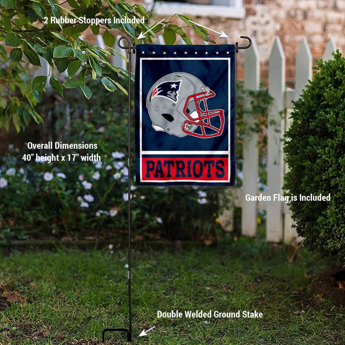 New England Patriots Football Garden Flag and Pole Stand Holder