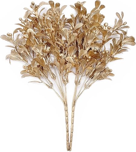 Miniatura 7 de Plantas artificiales, flores doradas, para decoración de Navidad, plantas falsas de plástico, arbustos de helechos, arbustos sintéticos, vegetación,