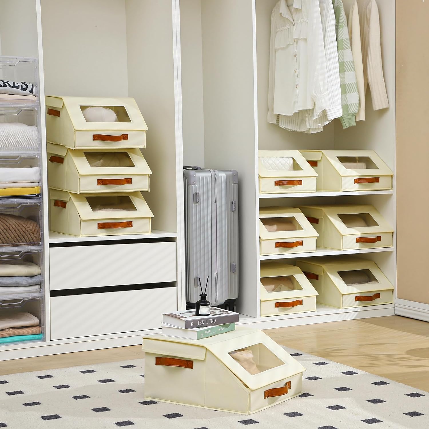 Closet Organizers and Storage, Stackable Closet Drawers, Fabric Closet Storage Bins, Foldable Linen Closet Organizer for Underwear, Clothes, Hat Storage,Wardrobe Space-Saving