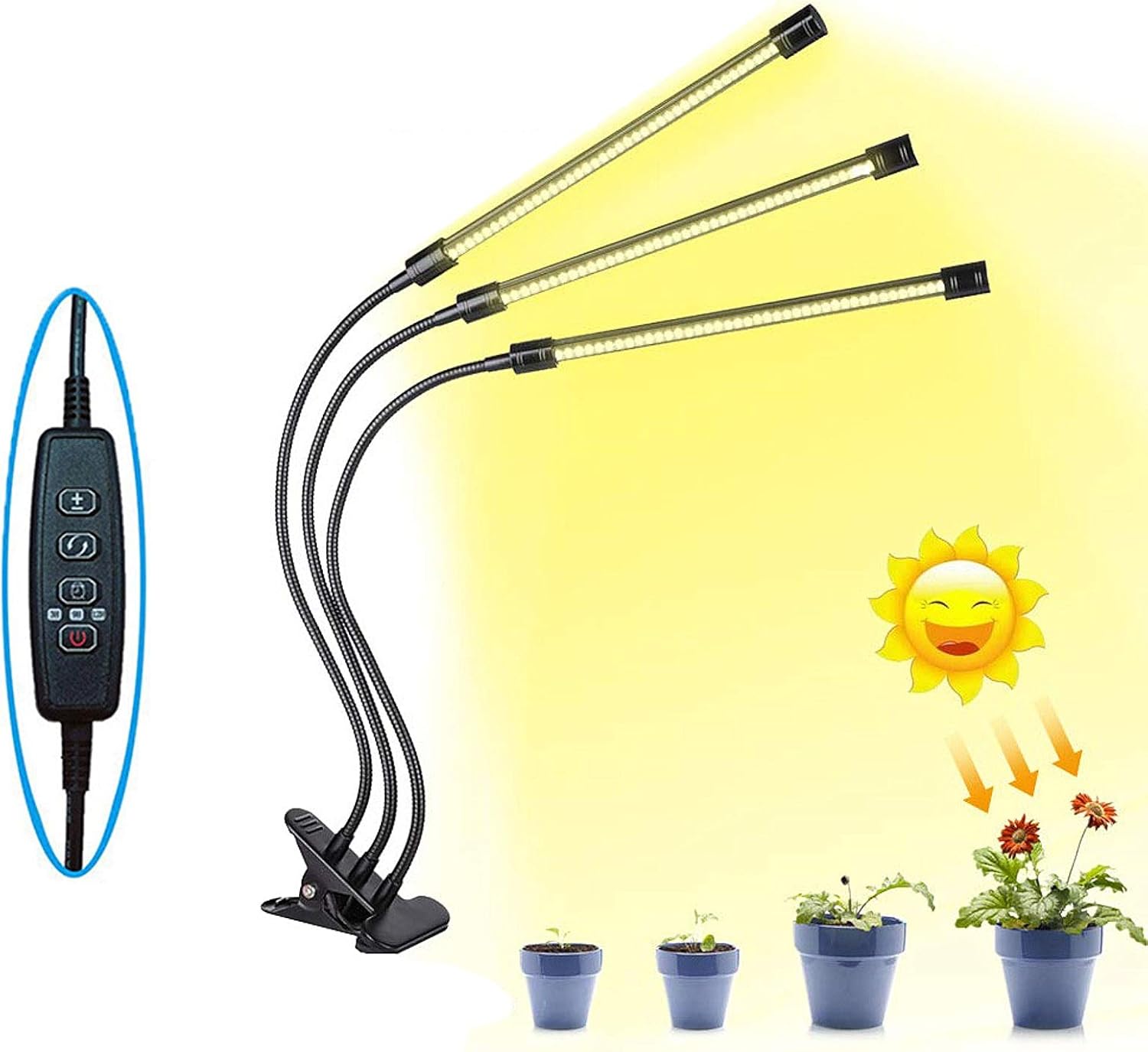 植物成長ライト フルスペクトルled植物はライト3ヘッドを育てるランプオートオン オフ3 6 12 Hタイマー 播種 最安値 成長 One Black Size 色 Size 開花のため