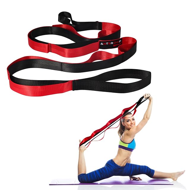 Durable Non-Elastic Stretch Strap for Physical Therapy and Yoga 10 Loops Stretching Band for Pilates Flexibility Exercise -