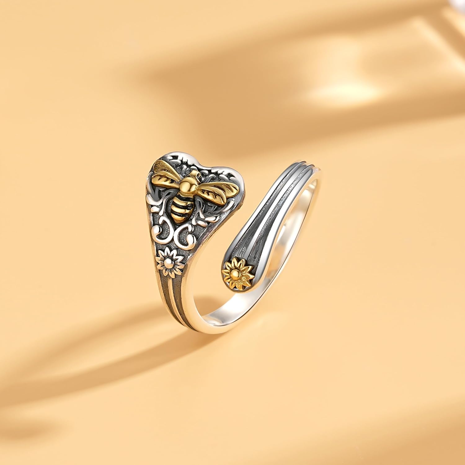 Vintage Jewelry Turquoise Spoon Rings for Women: 925 Sterling Silver Inspirational Ring Adjustable Wrap Open Band Rings Mothers Day Birthday Christmas jewelry Gifts