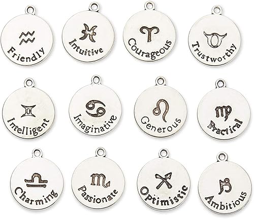 Miniatura 6 de Bright Creations Dijes del zodiaco para hacer joyas, 72 piezas, aleación de plata, 0.69 x 0.69 pulgadas, dijes de pulsera del zodiaco, acentos