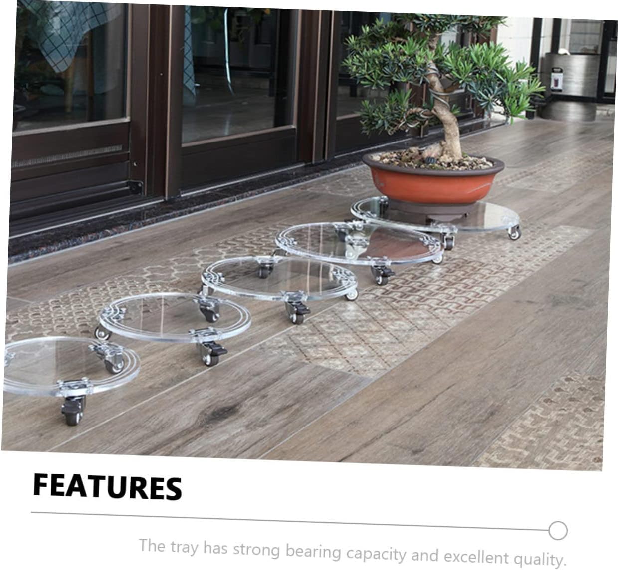 VICASKY Wheeled Pallet Planter Tray Moveable Flowerpot Holder Round Base No Installation Wheels