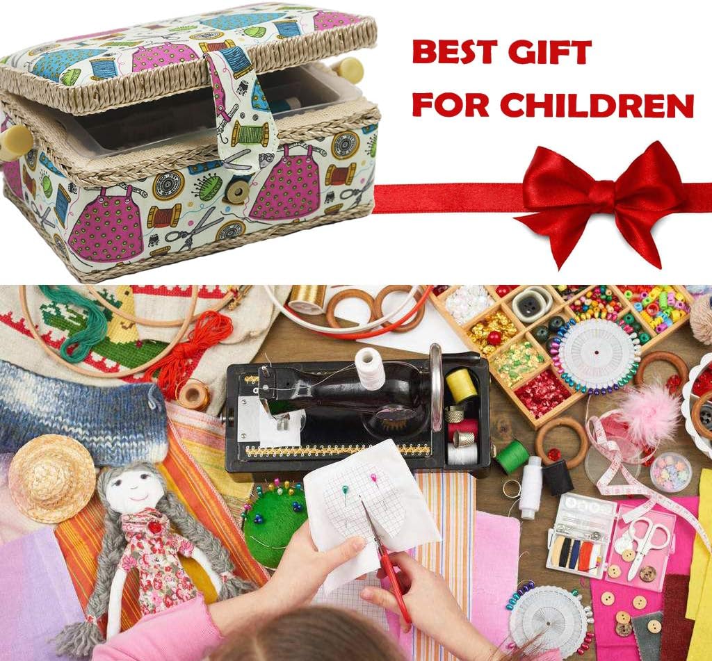 Samll Sewing Basket Organizer with Mini Sewing Kit Accessories for Kids/Girls/Beginners Christmas Birthday Gift