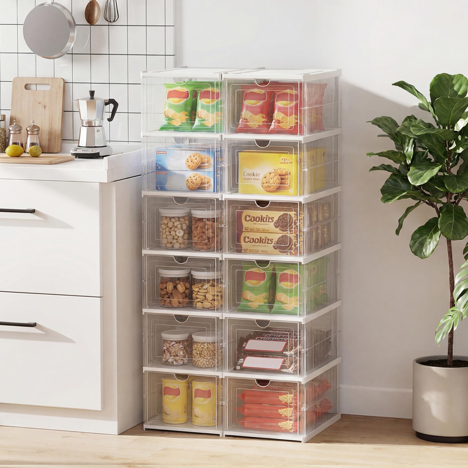 COSTWAY Scatole per Scarpe, Set di 2 Organizzatore per Scarpe a 6 Livelli, Scatole Pieghevoli in Plastica con Porta Frontale a Ribalta, Scarpiera Salvaspazio per Ingresso e Soggiorno