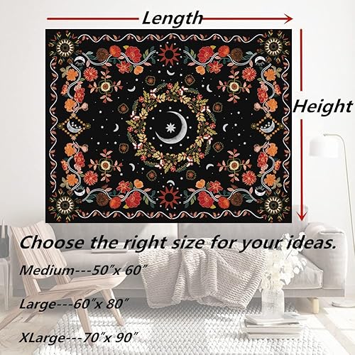 Miniatura 6 de TTYQXZ Tapiz de pared bohemio  Tapiz floral de vid para colgar en la pared, tapices de luna, mandala, flor, hippie, decoración del hogar, tapiz