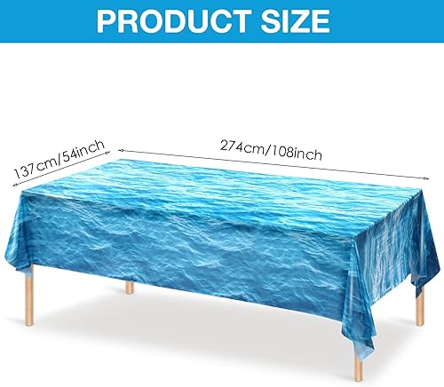 Miniatura 10 de Irenare Mantel de plástico con estampado de olas oceánicas de 54 x 108 pulgadas, cubierta de mesa con estampado de agua, mantel azul para playa,