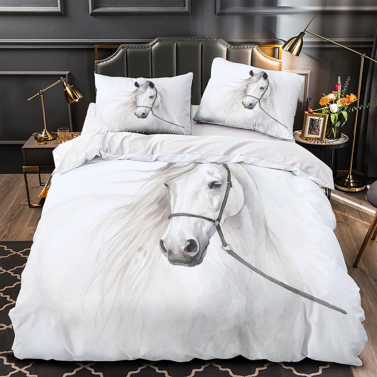 Housse de couette chat blanc en microfibre king 220x240 cm parure de lit fantaisie pour adolescent