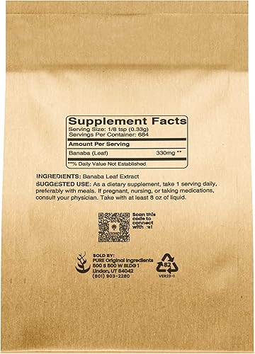 Miniatura 2 de PURE ORIGINAL INGREDIENTS Polvo de hoja de banaba (8 onzas) siempre puro, sin rellenos ni aditivos, sin OMG