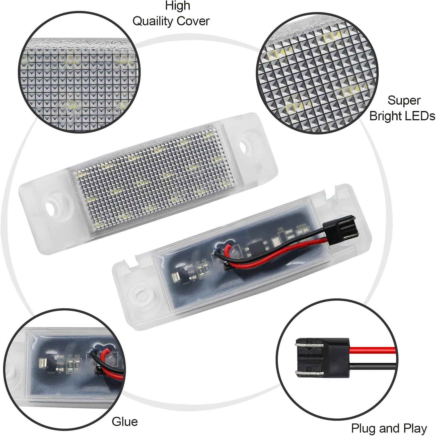 License Plate Light Fit for 4Runner 1996-2023, Sequoia 2000-2019, 97-02 first-gen Sienna, 90-97 Previa LED Tag Lights Assembly, 2PCS White Lamp Plug and Play