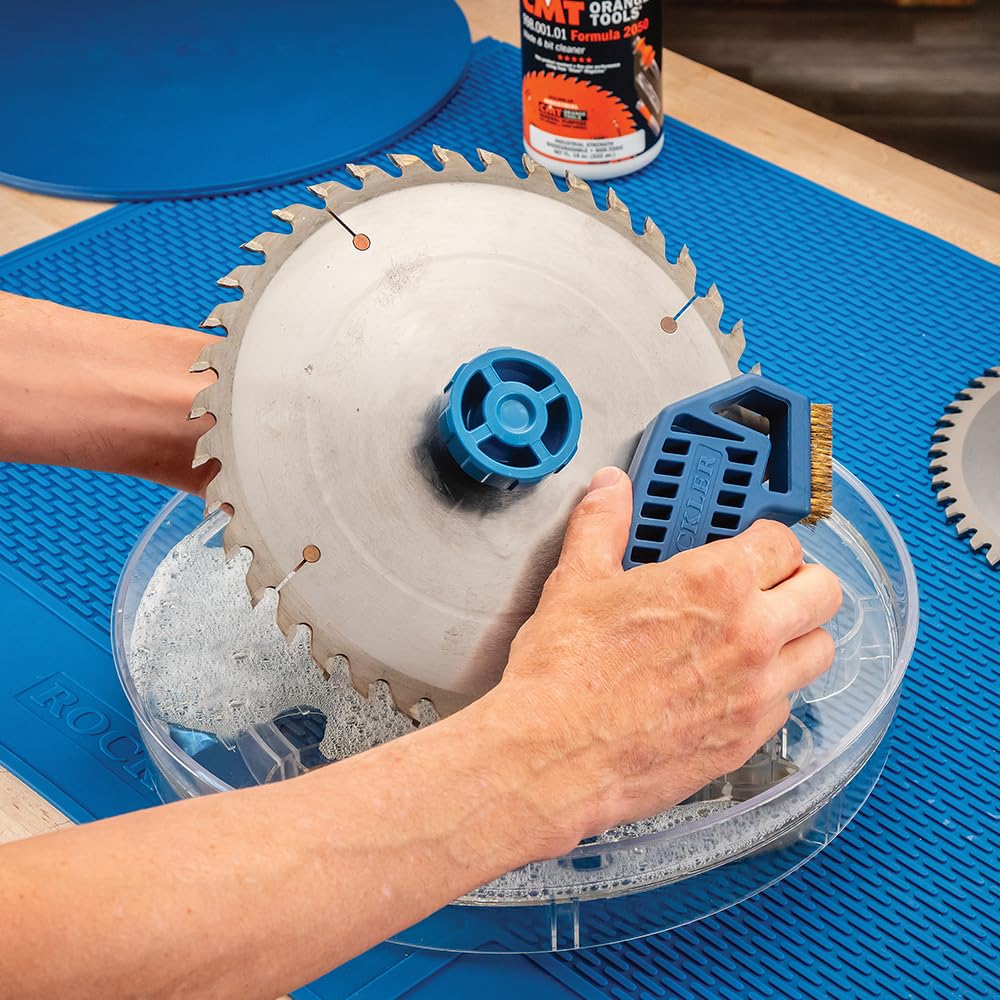 Rockler Saw Blade Cleaning Kit - Cleaner for Circular, Table Saw & Miter Blades 6-1/4'' to 12'' - Scrubber, Dish & Holder - Woodworking Tool Care Set for Removing Pitch, Resin, Dirt Build-Up
