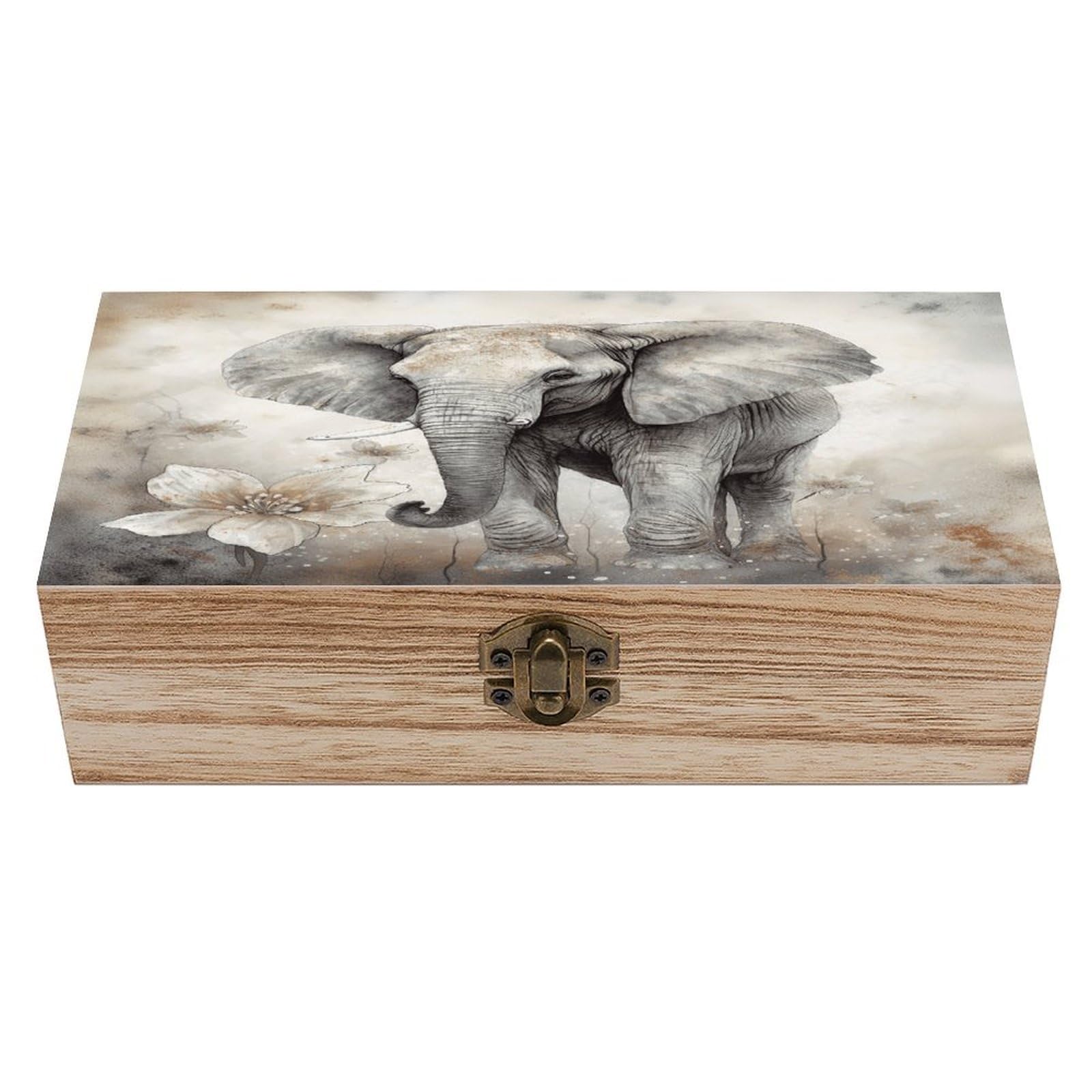 VstaDank Animals Cute Elephant Wooden Storage Box Wooden Keepsake Box with A Hinged Lid Fashion Memory Treasure Boxes Decorative Jewelry Case for Crafts Photo Home Decor Wood Gift Box