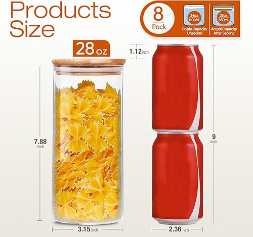 Miniatura 10 de Recipientes grandes de vidrio para harina y azúcar, 2 unidades de 180 onzas y 2 unidades de 93 onzas, recipientes de vidrio para almacenamiento de