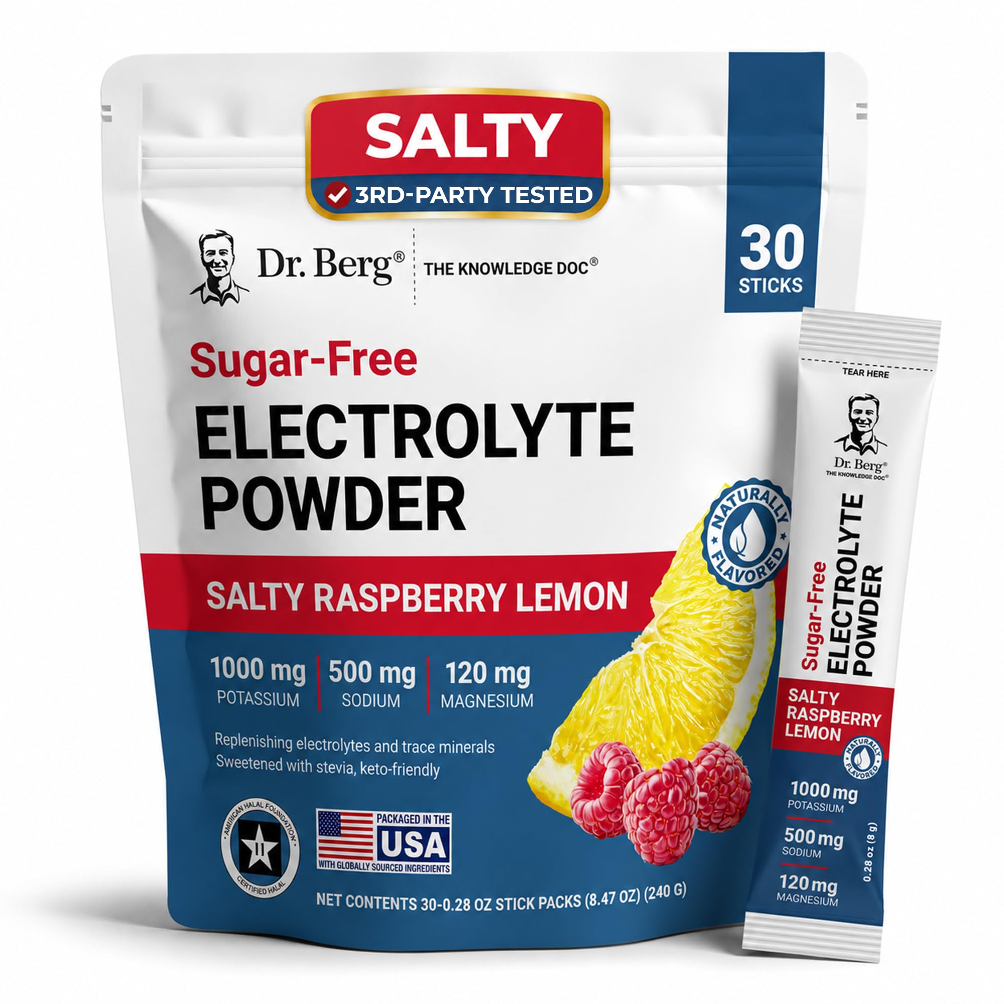 Amazon.com: Dr. Berg Salty Raspberry Lemon Electrolyte Packets