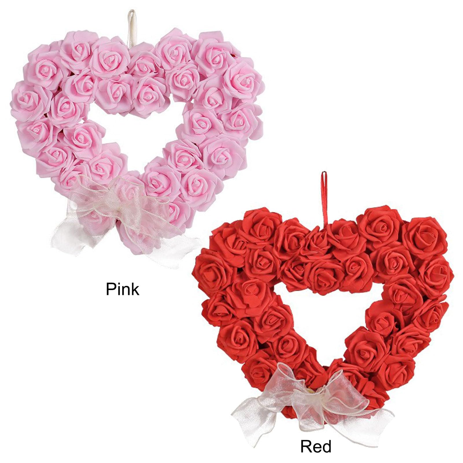 Couronnes murales de Porte Guirlandes de Vacances Fleurs artificielles décoratives 14 Pouces Rose Florale en Forme de cœur, décoration de Signe de Saint-Valentin pour la décoration