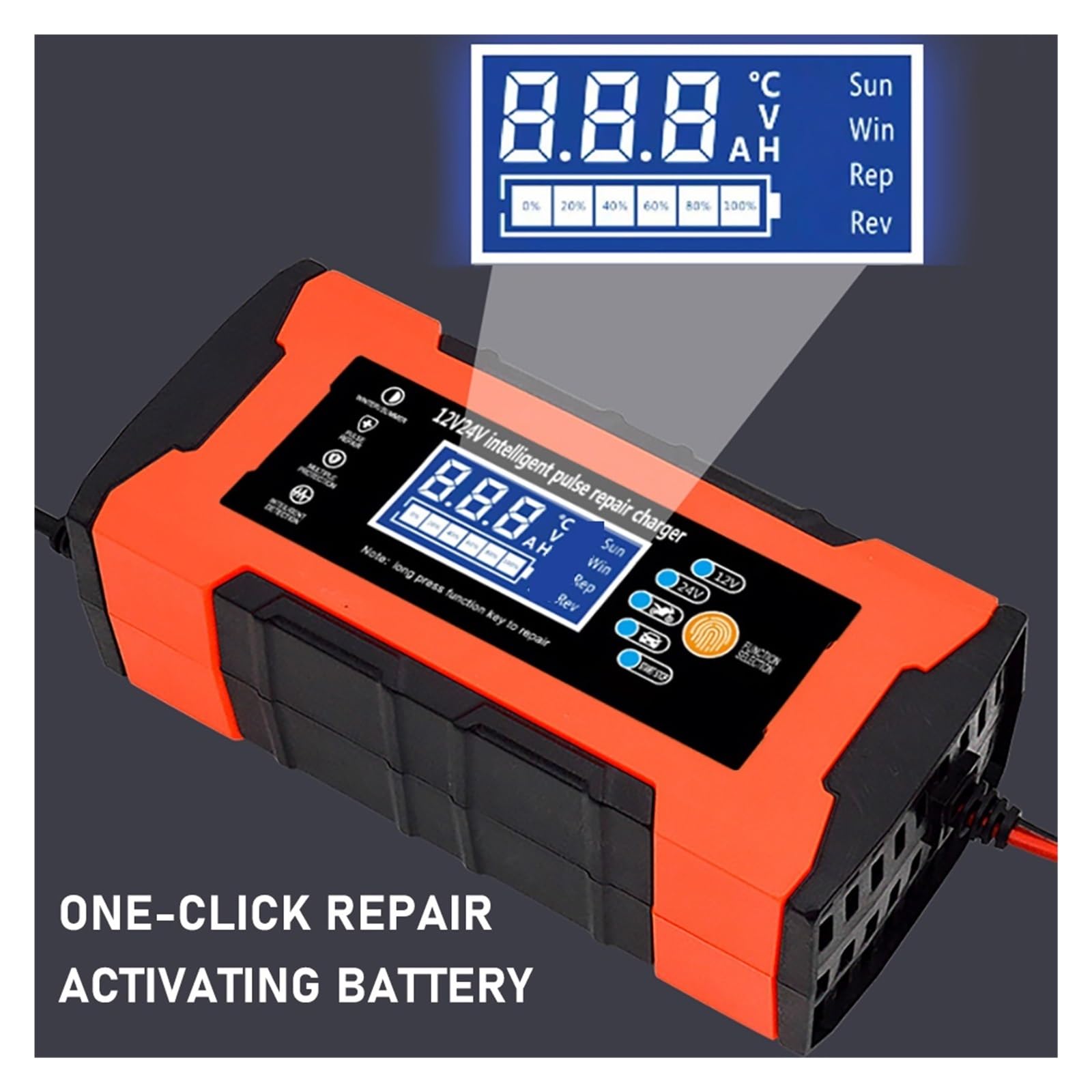 W Pełni Automatyczna Ładowarka Samochodowa 7-etapowa 12V 10A/24V 5A Inteligentne Szybkie Ładowanie Naprawa Impulsów Do Kwasowo-ołowiowego Wyświetlacza LCD Precyzyjne łAdowanie(YELLOW)