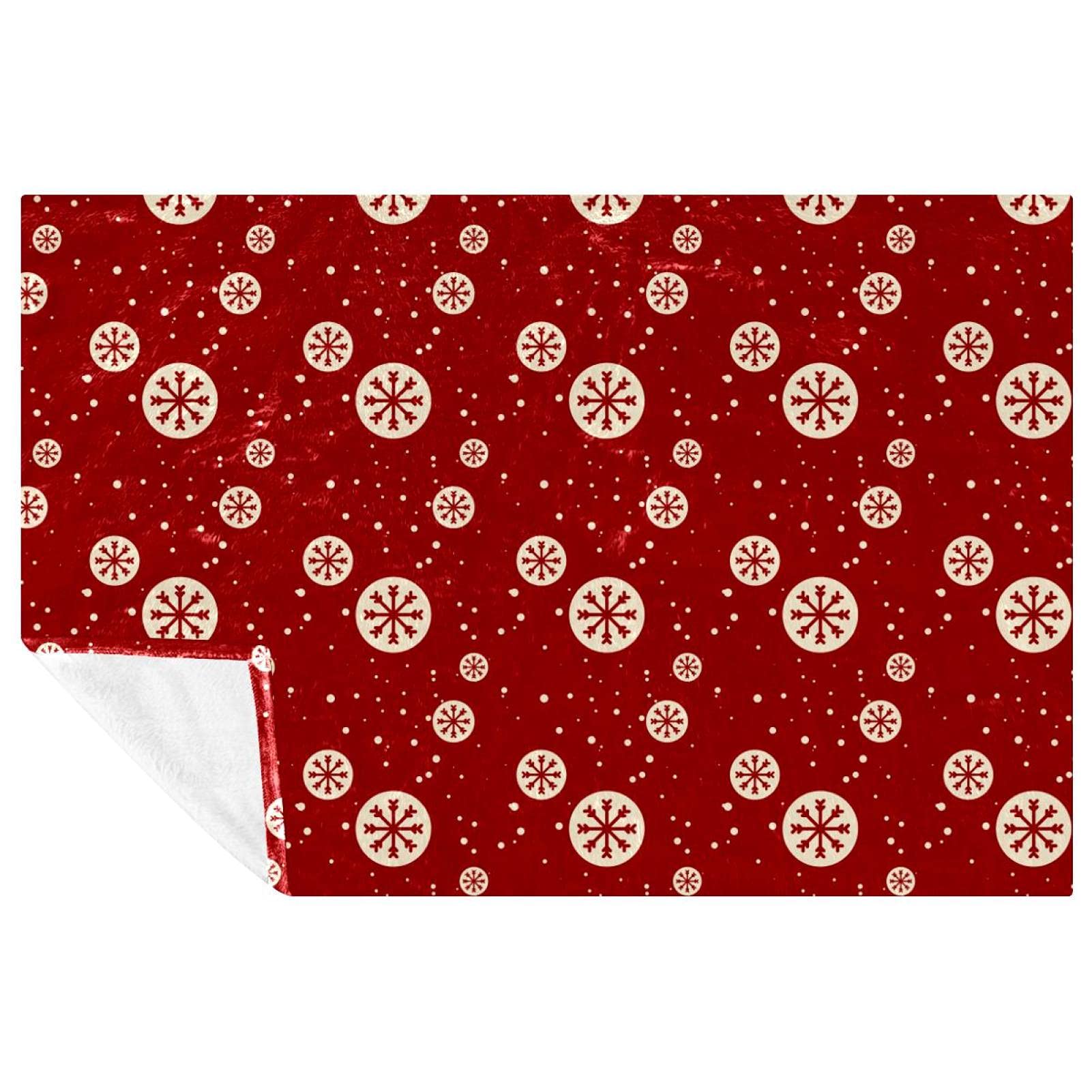 Couverture de Noël haut de gamme chaude et douce rouge à flocons 150x100 cm