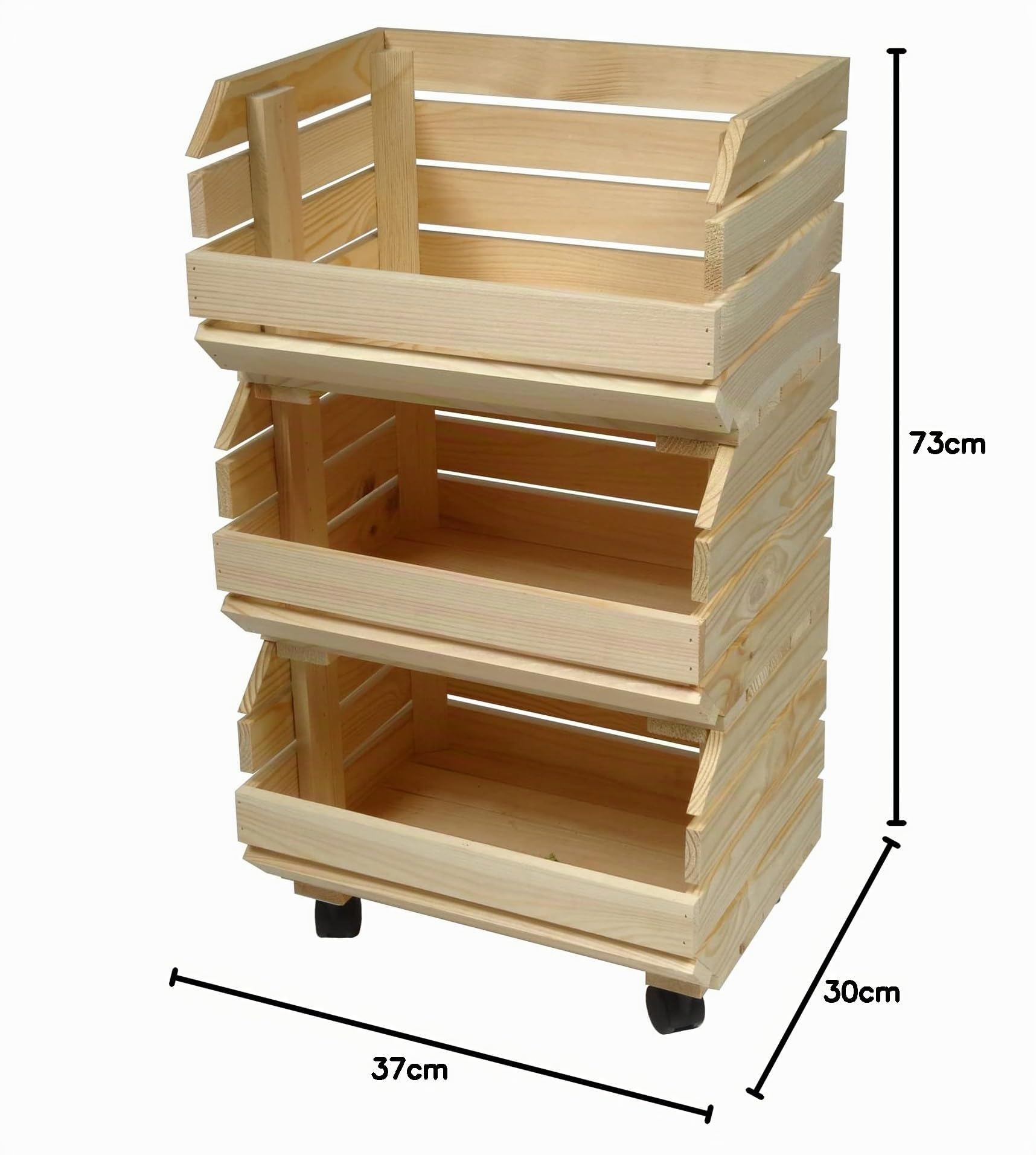 Kit generico di cassette impilabili Scaffale per verdure Con rotelle 3 cassette in legno Scaffale Contenitore per frutta Cassetta per patate Legno naturale Con istruzioni di montaggio