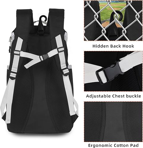 Miniatura 10 de TPAID Baseball Backpack Large Capacity Softball Bag with Shoes Compartment