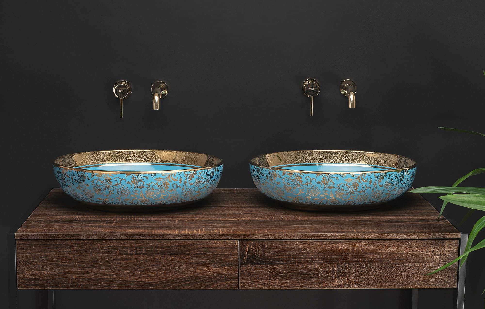 Rea, Ceramiczna Umywalka Nablatowa Margot, Niebiesko Złota, 52 X 40 X 13,5 Cm