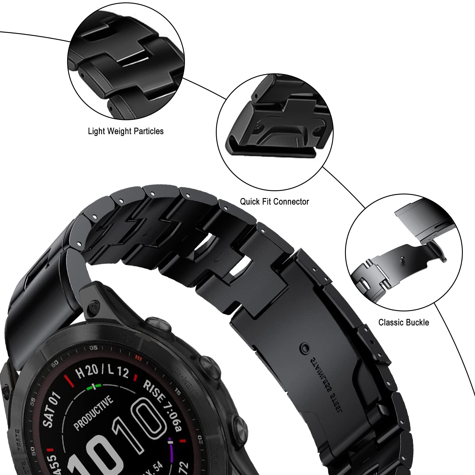 QuickFit 22mm Armband für Garmin Fenix 7/6/5/Fenix 7 Pro Solar/7 Pro/7 Solar/6 Pro Solar/6 Pro/6 Solar/5 Plus, Titanlegierung Metall Uhrenarmband für Garmin Epix/Epix (Gen 2) 47mm, Schwarz