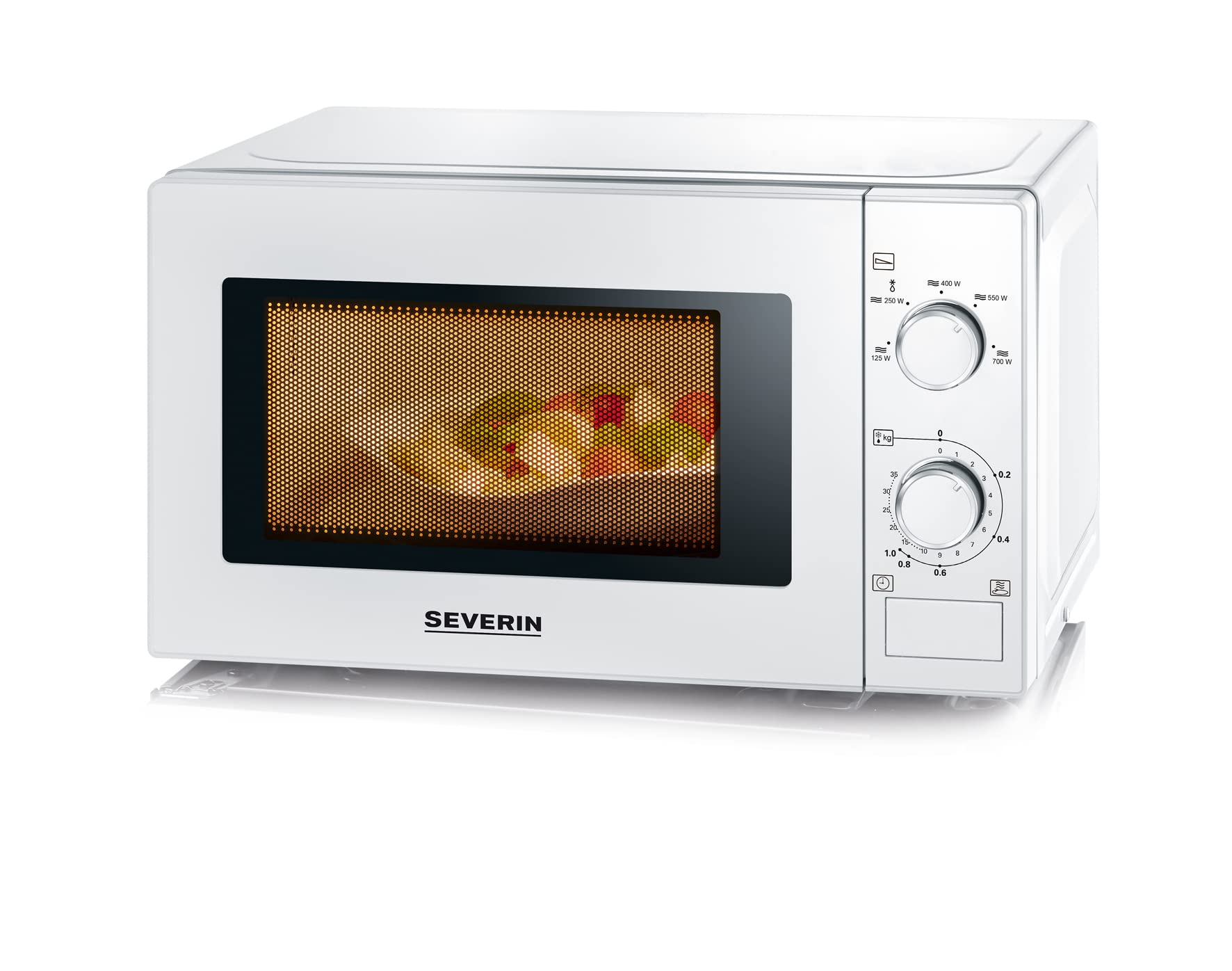SEVERIN Four à micro-ondes 20 L, 700 W pour décongeler, chauffer et réchauffer, avec 5 niveaux de puissance, Minuteur 35 min, Plateau tournant (Ø 25,4 cm), blanc, MW 7770