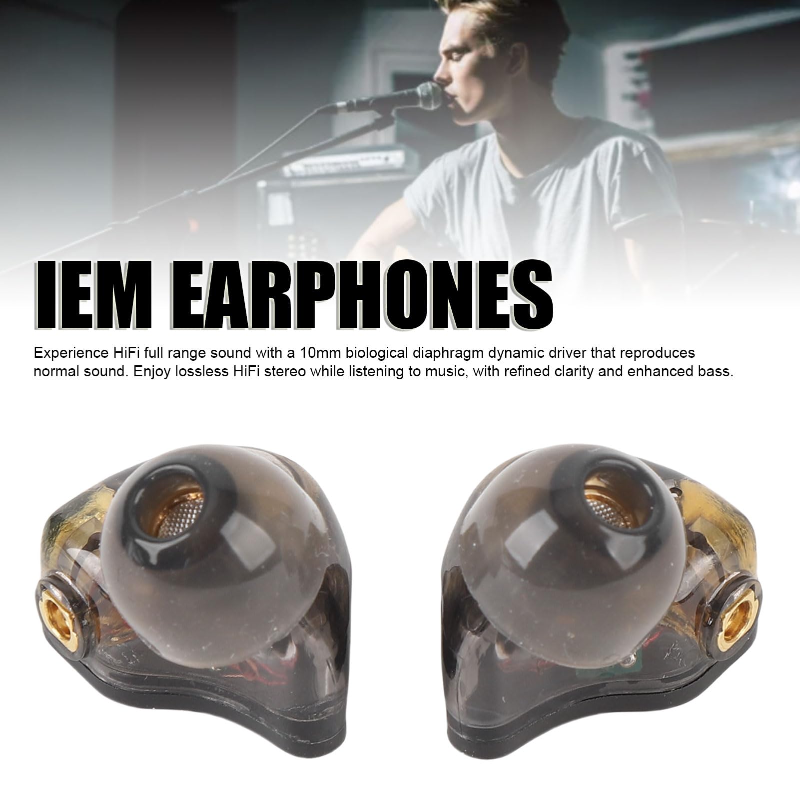 Fockety Nelle Cuffie per il Monitoraggio delll'orecchio, Auricolari Cablati Hifi Che Cancellano il Rumore con Cavo Staccabile, Auricolari IEM per Cantanti, Musicisti, Audifonos (BLACK)