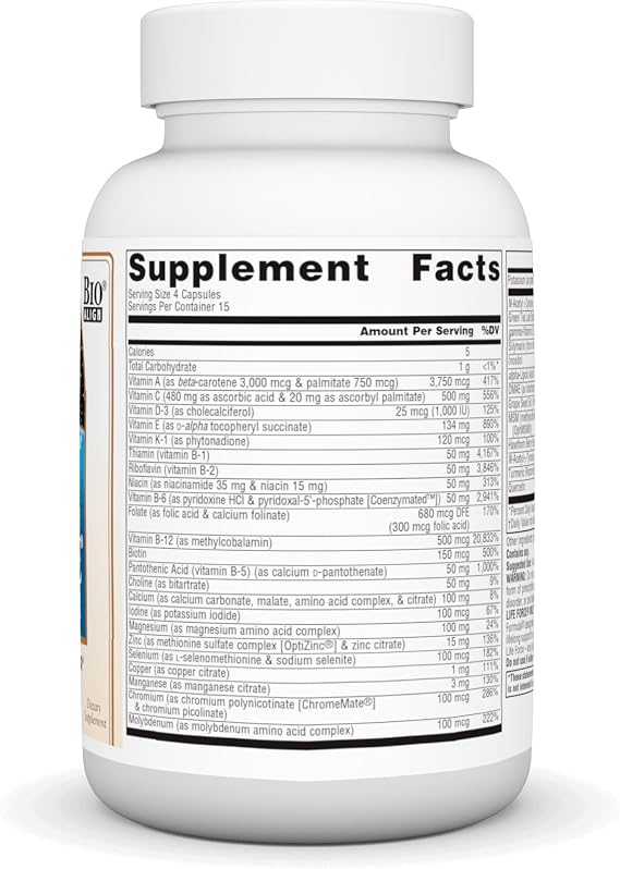 Source Naturals Life Force Multiple Iron Free Multivitamin - 60 Capsules | No Iron Bio-Aligned Formula - Delivering 40+ Ingredients for Foundational Nutrition