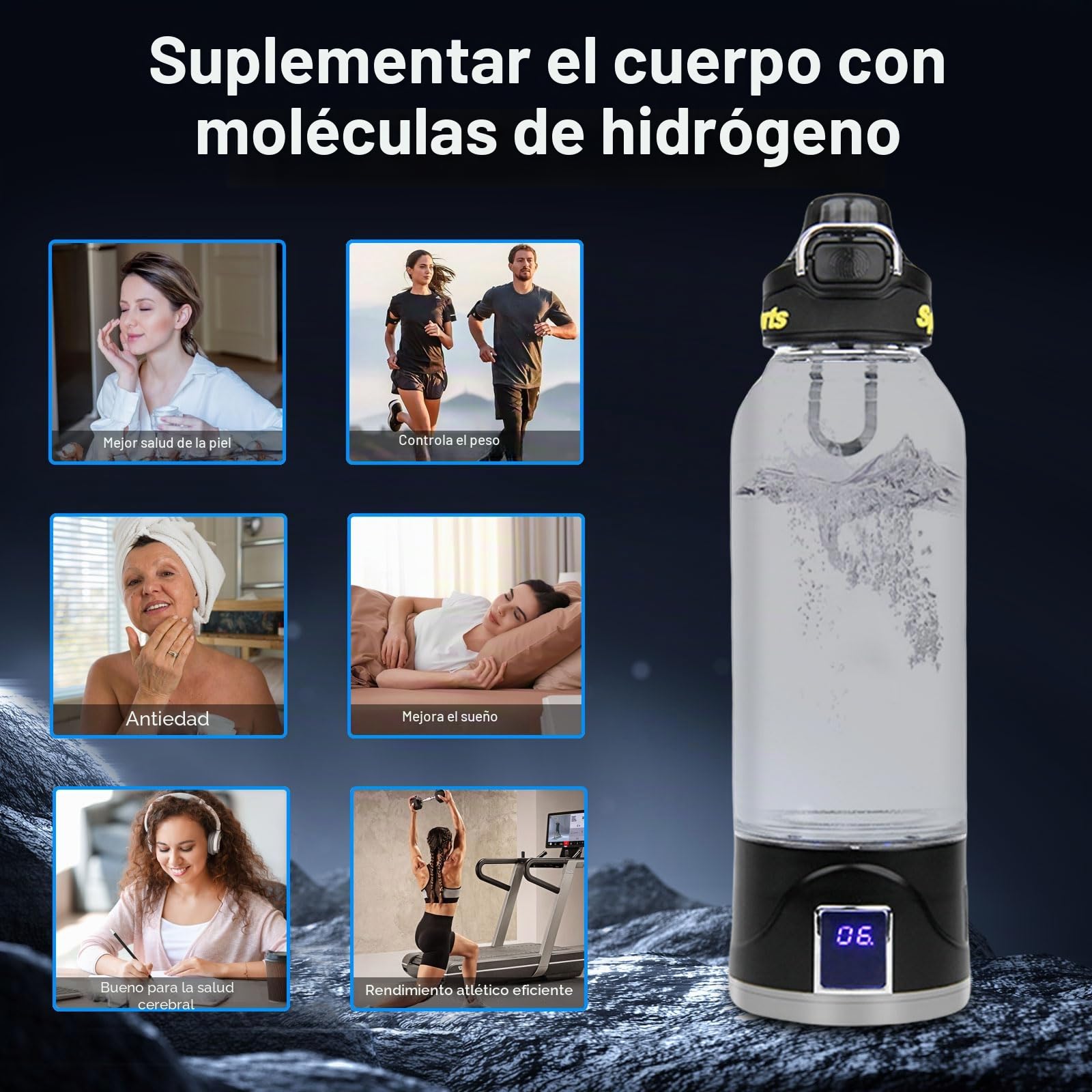 Botella de agua de hidrógeno, 1 L, con tecnología SPE y PEM, 10 min, electrólisis 1 L, USB, generador de agua, para viajes y deportes