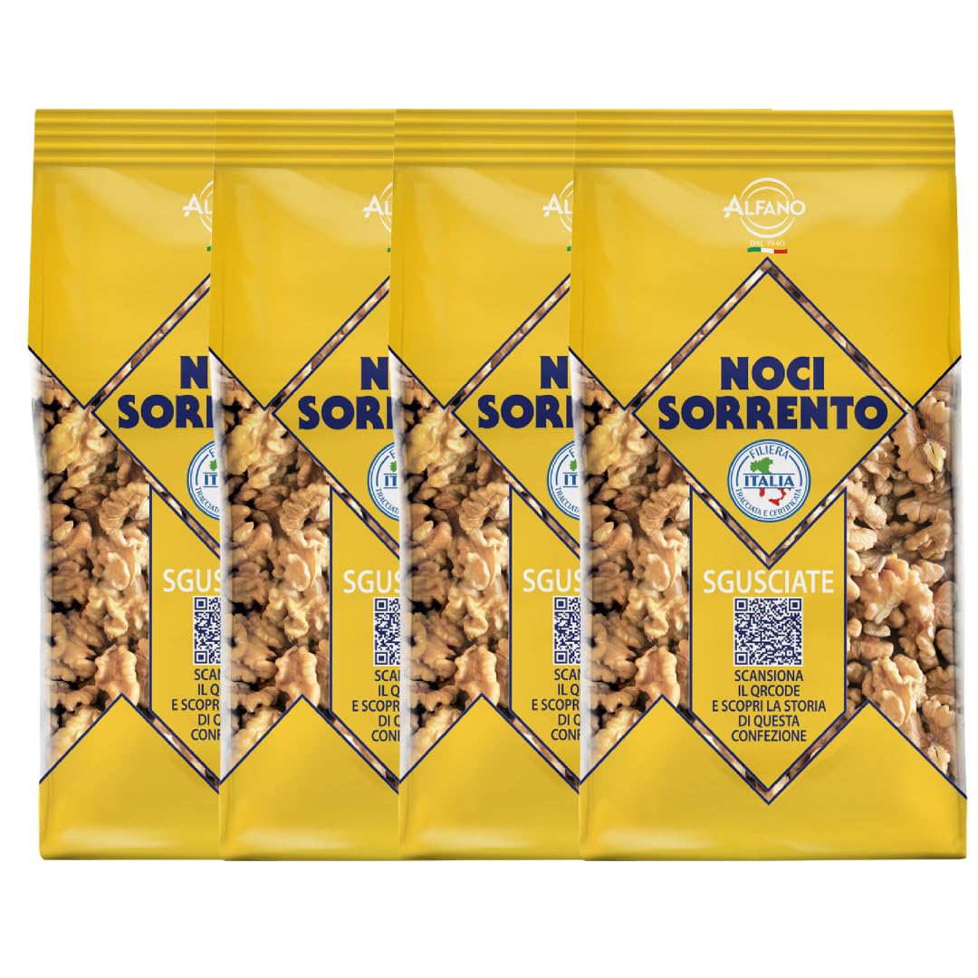 Alfano dal 1940 Noci Sorrento Sgusciate 300g da Filiera Italia Tracciata e Certificata. Ricche di Fibre, Magnesio e Fonte di Potassio (4 Pezzi)