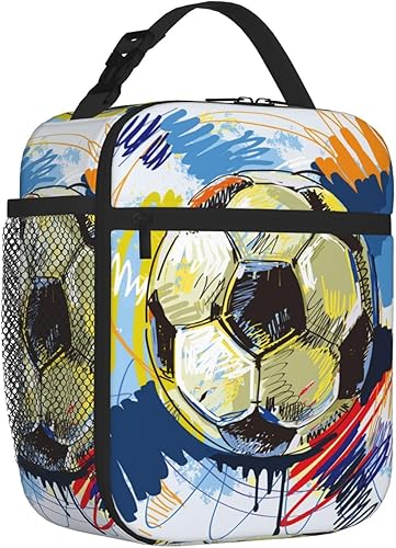 Miniatura 11 de Lonchera de fútbol americano para niños y niñas, bolsa de almuerzo aislada reutilizable con bolsillo lateral, lonchera de rugby para niñas y niños,
