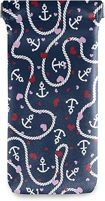 Squeeze Top Sunglasses Pouch Eyeglass Cases PU Leather Soft Anti-Scratch Eyeglass Holder (Nautical Anchors Pattern Blue Color)