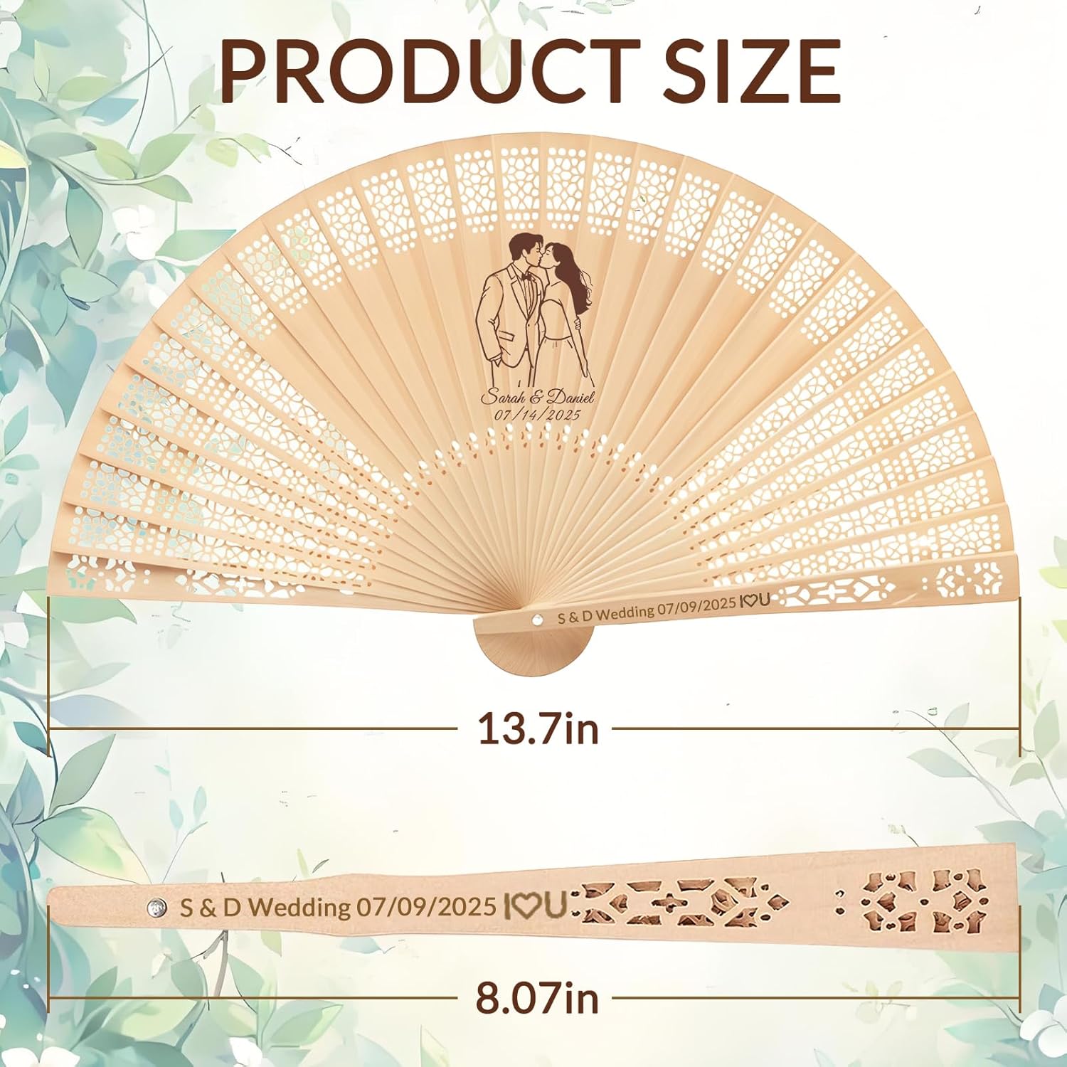 50Pcs Personalized Wedding Fans for Guests Bulk - Custom Fans for Wedding Guests, Handheld Fan Foldable with Tassels & Organza Bags, abanicos de mano para fiesta Gift & Wedding Party Favors