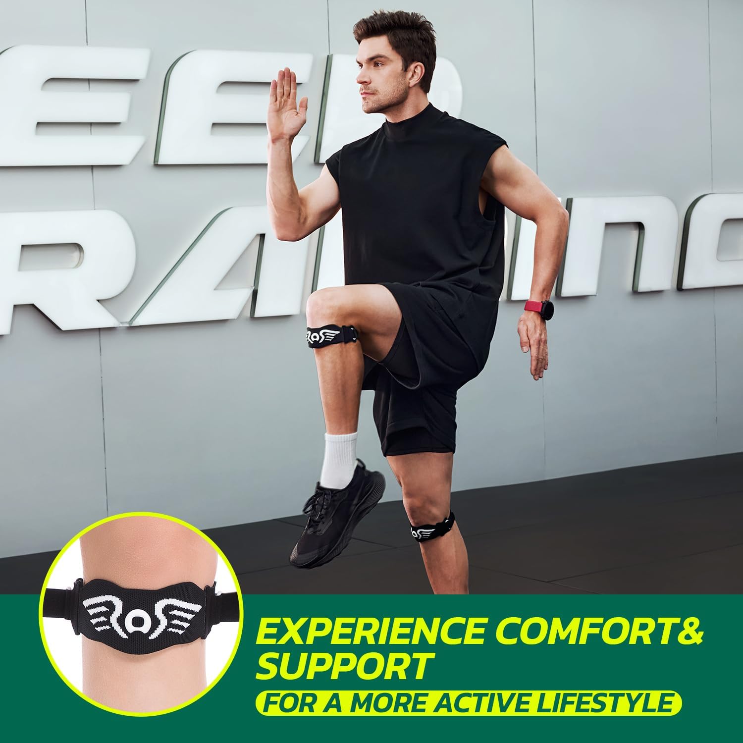 aoFIT 2 Pack Patella Knee Strap Band for Knee Pain Knee Support Patellar Stabilizer Braces Tendon Ergonomic Silicone Pad adjustable Compression for Running Jumping Squats Basketball All Activities