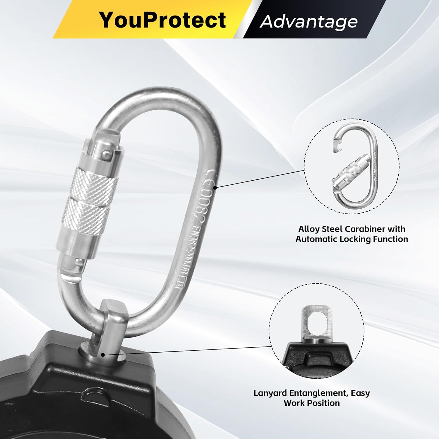 11FT Self Retracting Lifeline Fall Protection Retractable Lanyard, Fall Arrest Safety Yoyo for Construction Industrial - OSHA/ANSI Compliant (Small Hook)