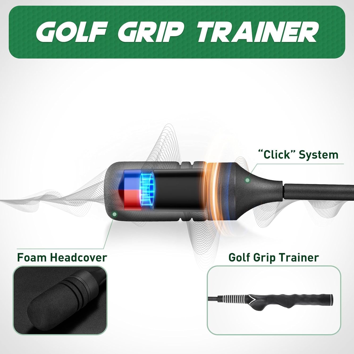 Golf Swing Trainer - Click Stick Golf Trainer for Golf Tempo Practice, Weighted Golf Training Aid Helps Enhance Strength, Improve Swing Rhythm & Maintain Balance