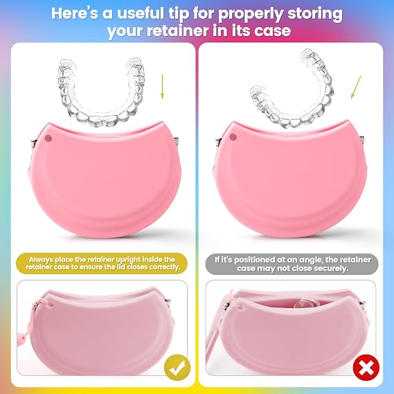 RAZOKO Silicone Retainer Case with 3 Lanyard Cute Aligner Case Vent Holes Night Mouth Guard Retainer Holder for Girl Women Kids Men for Travel Pink