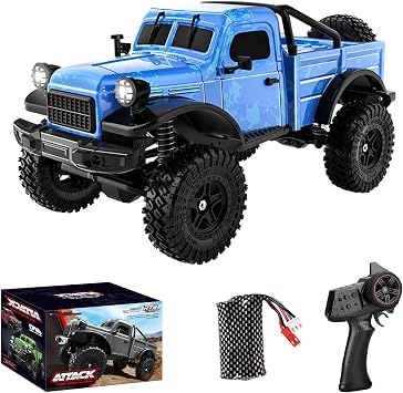 118 Scale All Terrain Remote Control Car, 2.4 GHz 4WD RC Rock Crawler with LED Lights, 12KPH Off-Road Pickup Truck Vehicle Toys RTR Gift for Adults