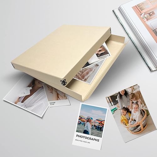 Vista 108 de Lineco, Caja de almacenamiento de archivos de museo de color tostado de 9 x 12 pulgadas, diseño frontal caído. Sin ácidos con borde de metal.