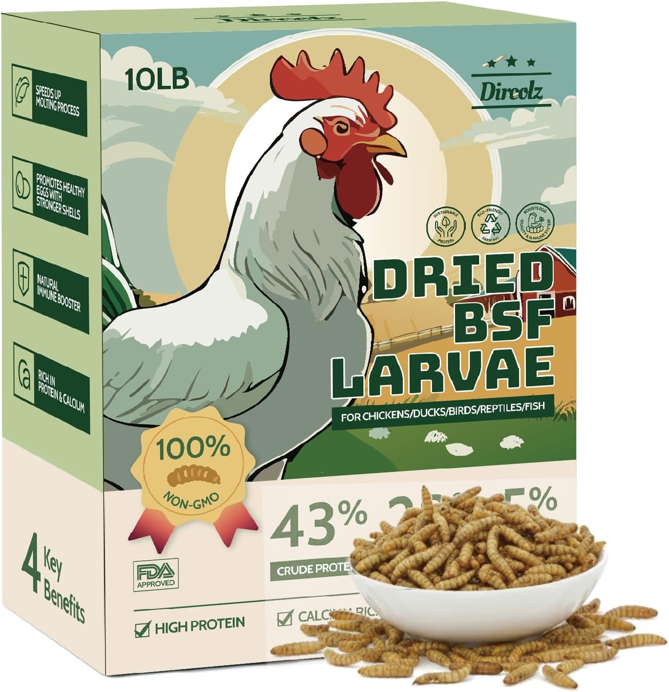 Premium Dried Black Soldier Fly Larvae 10LB- 85x More Calcium Than Mealworms - 100% Natural Non-GMO BSFL Treats for Laying Hens, Reptiles, Turtles & Ducks - High Protein Growth Support