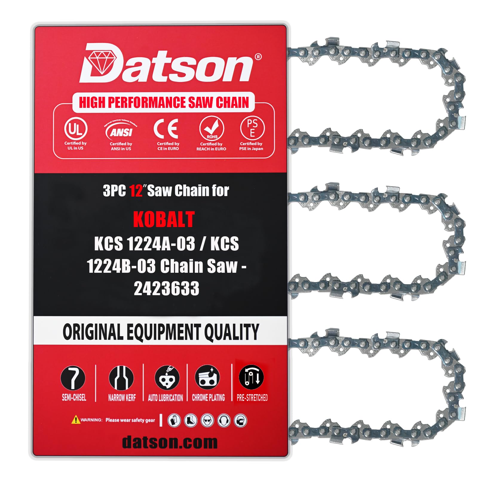 3 cadenas de motosierra de 12 pulgadas para motosierra KOBALT KCS 1224A-03 / KCS 1224B-03 - 2423633
